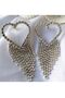 Long Heart Earrings with Stone Tassels - 3