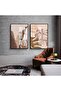 Hari̇kabi̇rev | Cream-Beige Patterned Palm Leaf Combination 01 | Framed Glass Table 2 Pieces Vertical