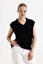 Women's Embroidered V-Neck Black Sweater