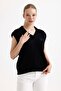 Women's Embroidered V-Neck Black Sweater - 3