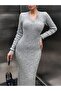 Atemoda V-Neck Gray Dress Stylish Symmetrical Design - 6