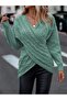 Double Breasted Neckline Patterned Hair Braided Knitwear Sweater Tunic MINT - 2