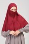 Practical Scarf with Veil-no Veil Ready Turban Souffle Claret Red - 6