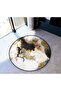 Beige Themed Abstract Patterned Round Woven Base Modern Decorative Carpet 6188