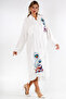 White Shirt Collar Long Sleeve Buttoned Appliqued Embroidered Wide Cut Woven Dress - 7
