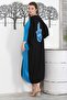 Black-Blue V-Neck 3/4 Sleeve Fatma Mother Hand Buttoned Hidden Pocket Embroidered Casual Woven Dress - 6
