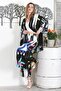 Black Kimono Collar Long Sleeve Allover Printed Elastic Waist Wide Leg Casual Woven Set - 5