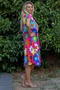 Pink V-Neck Low Sleeve Floral Crinkle Woven Dress - 2
