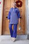 Women's Hijab Clothing Tunic Suit with Hood and Front Half Zipper Stripes 2 Thread Pantalon - 7