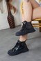 Women's Thick Sole Lace-Up Black Colored Patent Leather Shoes - 3