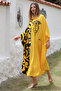 Black-Yellow Judge Collar Bat Sleeve Buttoned Fleto Pocket Printed Woven Oversize Casual Dress - 4