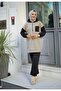 Women's Hijab Clothing Tunic Suit with Hood and Front Half Zipper Stripes 2 Thread Pantalon - 7