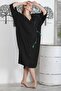 Black V-Neck 3/4 Sleeve Buttoned Hidden Pocket Embroidered Printed Casual Oversize Woven Dress - 4
