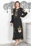 Black Prevailing Collar Balloon Sleeve Slit Tassel Embroidered Casual Woven Dress - 4