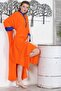 Orange Prevailing Collar 3/4 Sleeve Buttoned Slit Woven Garnished Embroidered Casual Oversize Woven Dress - 4