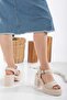 Thick Heeled Platform Sole Single Strip Skin Material Beige Women's Sandals Summer - 2