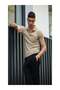 100% Knitwear Black Classic Casual Regular Fit Draped Knitted Polo Neck T-Shirt - 3