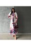 Atlas fabric flower print detailed long design dress with belt - 2