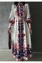 Atlas fabric flower print detailed long design dress with belt - 3