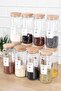 12-Piece Wooden Vacuum Lid Glass Spice Rack with Label Glass Jar Storage Container Spice Rack Set 500 ml - 2