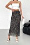 Midi Length Black Floral Patterned Tulle Skirt