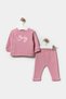 Seasonal Long Sleeve 100% Cotton Baby Girl Snap-On Bodysuit Top and Bottom Double Tights Set Powder