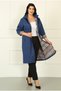 Women's Indigo Long Plaid Detail Large Size Trench Coat - 2