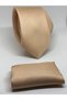 Salmon Colored Slim Fit Oxford Bird Eye Pattern Tie with Handkerchief