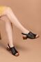 Women's Genuine Leather Laser Cut Heeled Sandals Iz.6001 - Black - 38