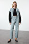 Açık Mavi Paçası Kesikli Yüksek Bel Straight %100 Pamuk Non-Stretch Jeans TWOAW25JE00307 - 5