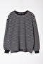 Siyah-Beyaz Oversize/Geniş Kesim Yumuşak Dokulu Çizgili Şardonsuz Sweatshirt TMNAW25SW00169 - 3