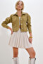 Olive Double Pocket Tassel Detailed Crop Jean Jacket Alc-X12681 - 2
