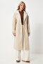 Women's Beige Double-Breasted Collared Cashmere Coat Dd01337