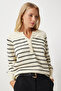 Women's Cream Black Buttoned Collar Knitwear Sweater LX00040 - 3