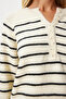Women's Cream Black Buttoned Collar Knitwear Sweater LX00040 - 5