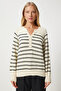 Women's Cream Black Buttoned Collar Knitwear Sweater LX00040 - 4