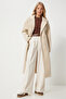 Women's Beige Double-Breasted Collared Cashmere Coat Dd01337 - 2