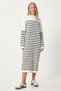 Women's Ecru Striped Loose Knitwear Dress Dd01340 - 3