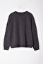 Antrasit Kalın Taşlı Detaylı Örme Büyük Beden Sweatshirt TBBAW24SW00000 - 6