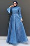 Blue Selver Hijab Evening Dress - 2