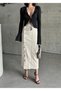 Women's Buttoned Front Long Beige Color Lycra Denim Skirt