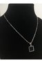 Square Cut Black Jewelled Dorica Chain Non-Tarnish Steel Necklace Silver Color - 2