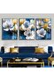 Hari̇kabi̇rev | Dark Blue-Gold Combination 7 Flower Combination | Framed Tempered Glass Table 3 Pieces Vertical