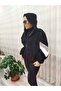 Oversize Zippered Sleeve Detail Hooded Black Coat Women - 7