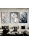 | Navy Blue-Gray Combination Feather Abstract | Framed Tempered Glass Table 3 Vertical