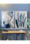 | Navy Blue Silver Combination Navy Blue Feather and Left | Framed Tempered Glass Table 2 Vertical - 2