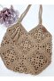 Hand Knitted Paper Thread Women's Shoulder Bag with Design Motif (Color Straw) - 3