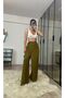 Keira Oil Green Extra High Waist 100% Raw Linen Cover Trousers - 3