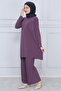 Women's Dried Rose Trousers Hijab Tunic Pleated Sandy Double Set 5219 - 4