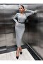 Atemoda V-Neck Gray Dress Stylish Symmetrical Design - 3